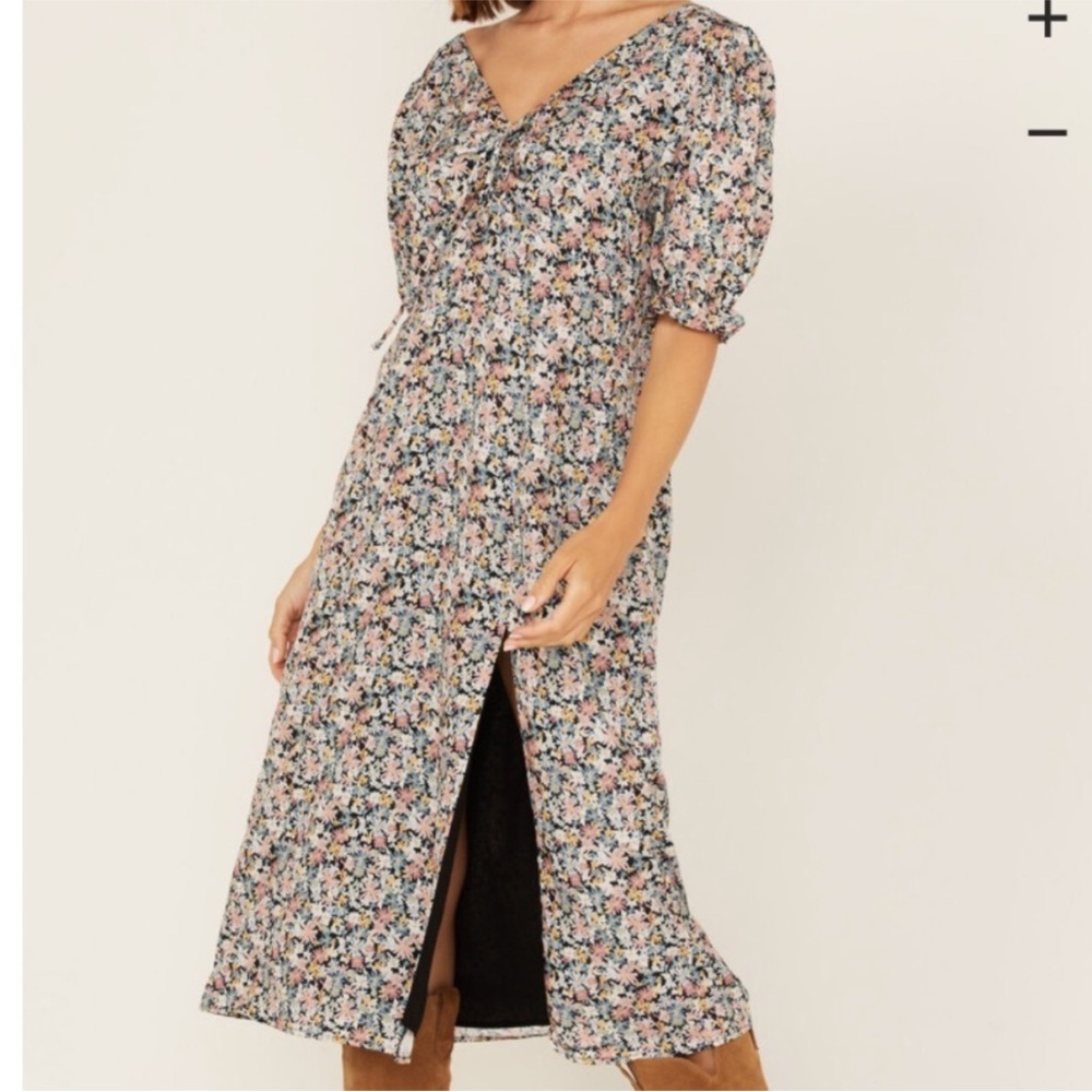 Abercrombie & Fitch Cinched Tie-Front Midi Dress date Floral Romantic small